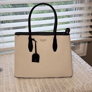 Kate Spade straw and navy handbag